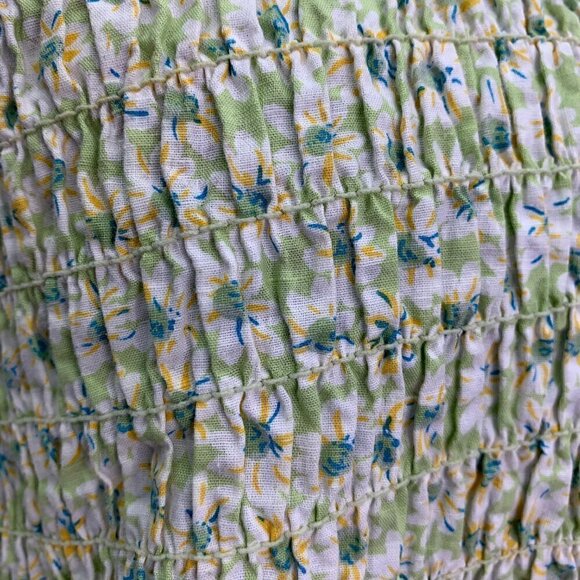 Krazy Kat Shirt Small Crop Shirred Green Floral Cotton Retro Summer - Picture 7 of 12